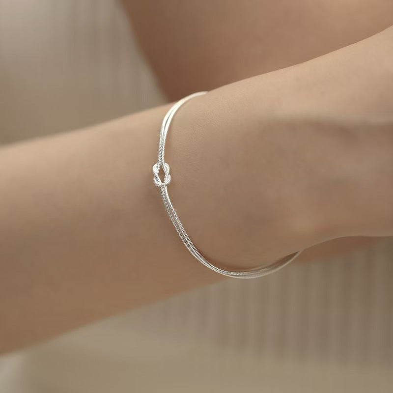 Minimalist Knotted Double Layer Snake Chain Bracelet