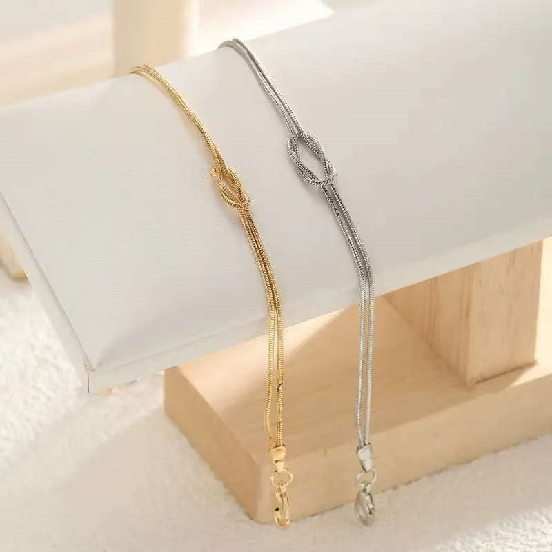 Minimalist Knotted Double Layer Snake Chain Bracelet