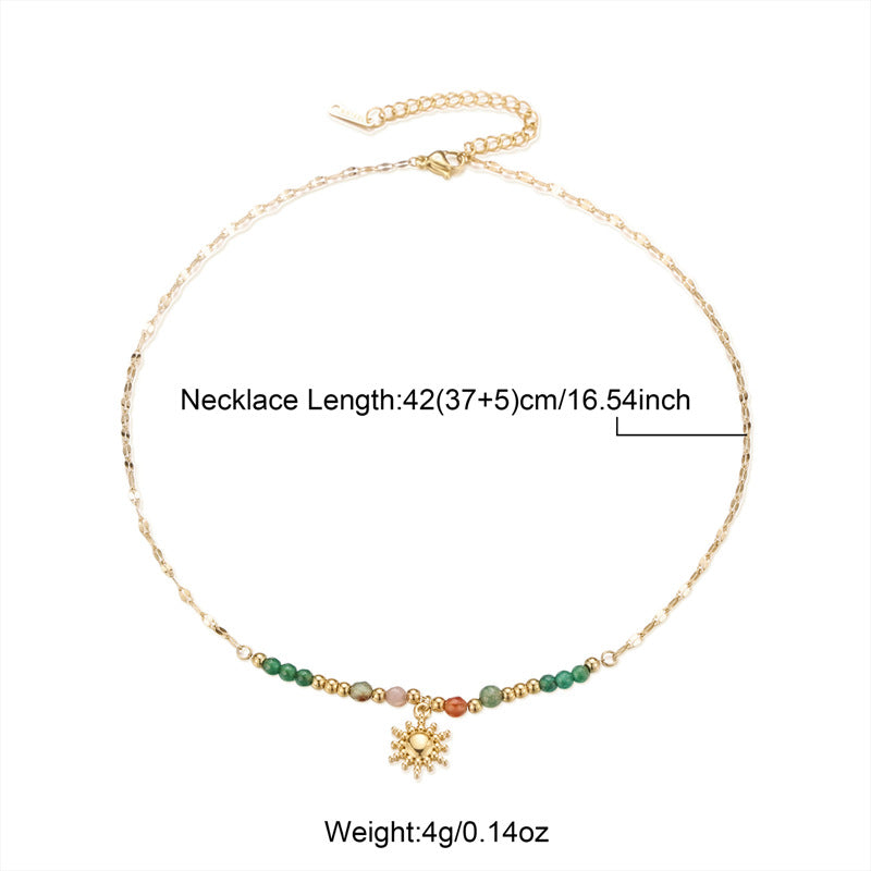 Bohemian Beaded Necklace Stainless Steel Round Colored Diamond Pendant Fashionable High-End Clavicle Chain