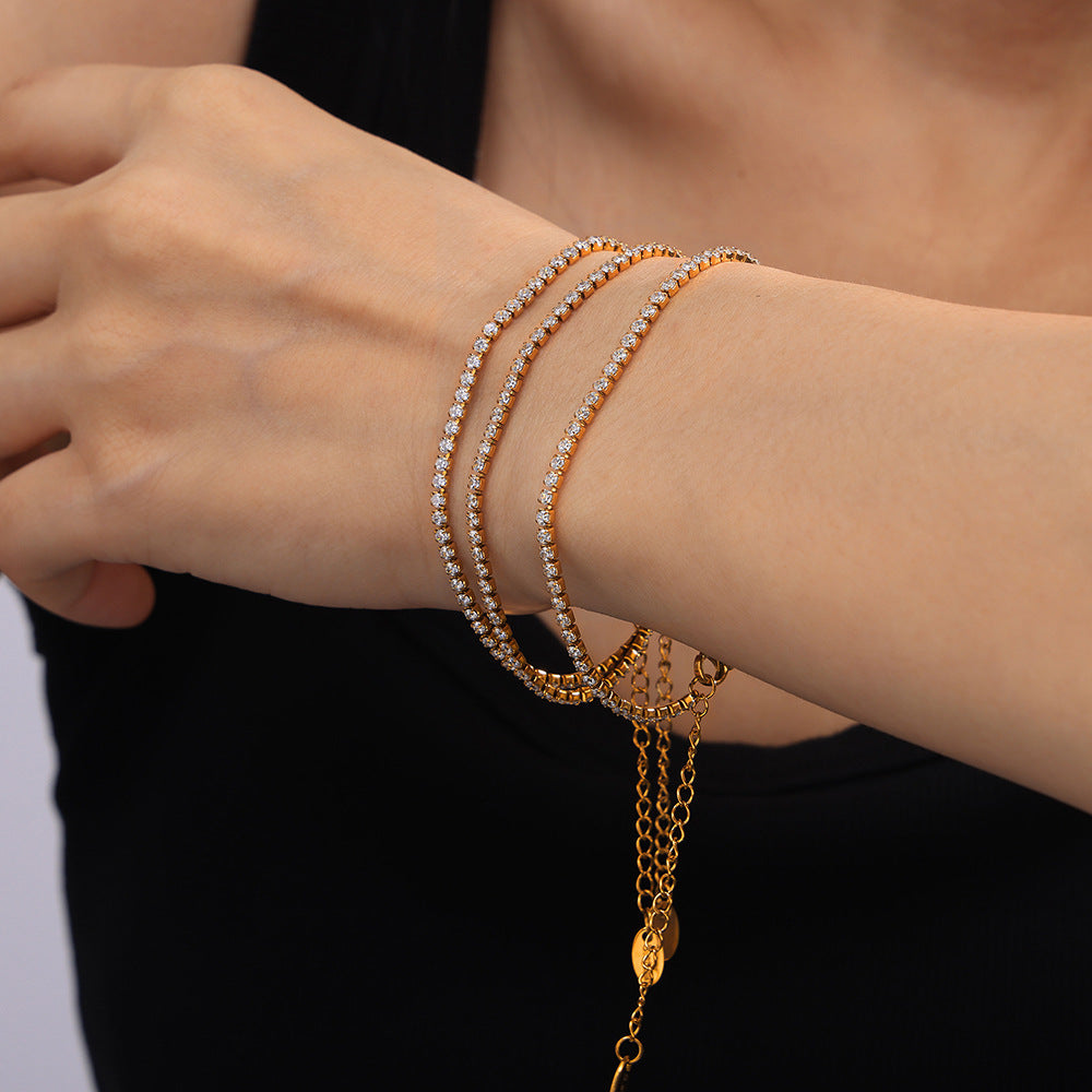 Elegant Zircon Inlay Titanium Steel Gold Plated Bracelet