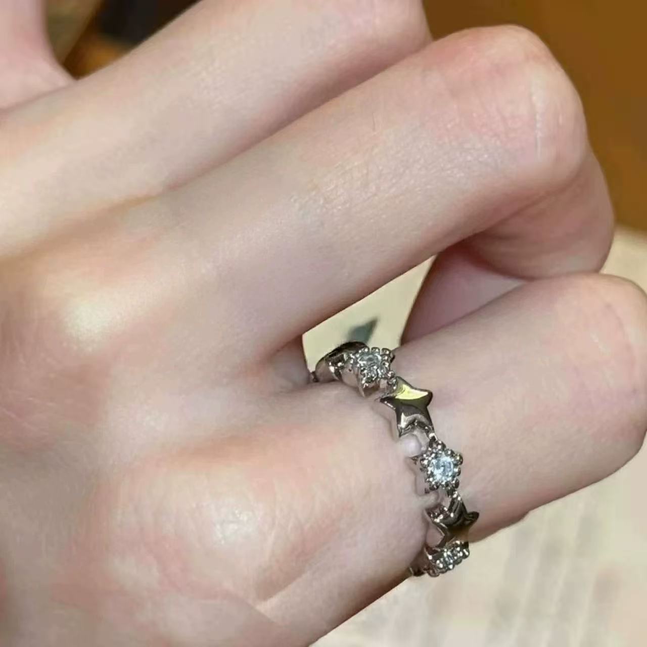 Adjustable Starburst Zircon Fashion Ring