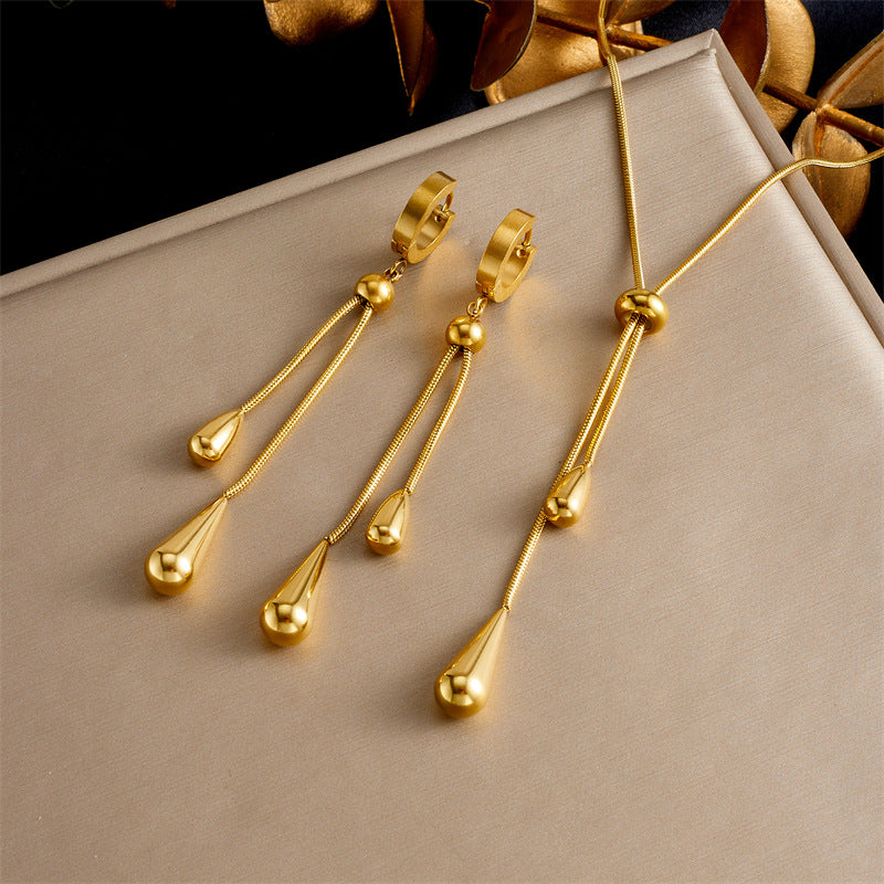 Stainless Steel Drop Shape Earrings Necklace Set