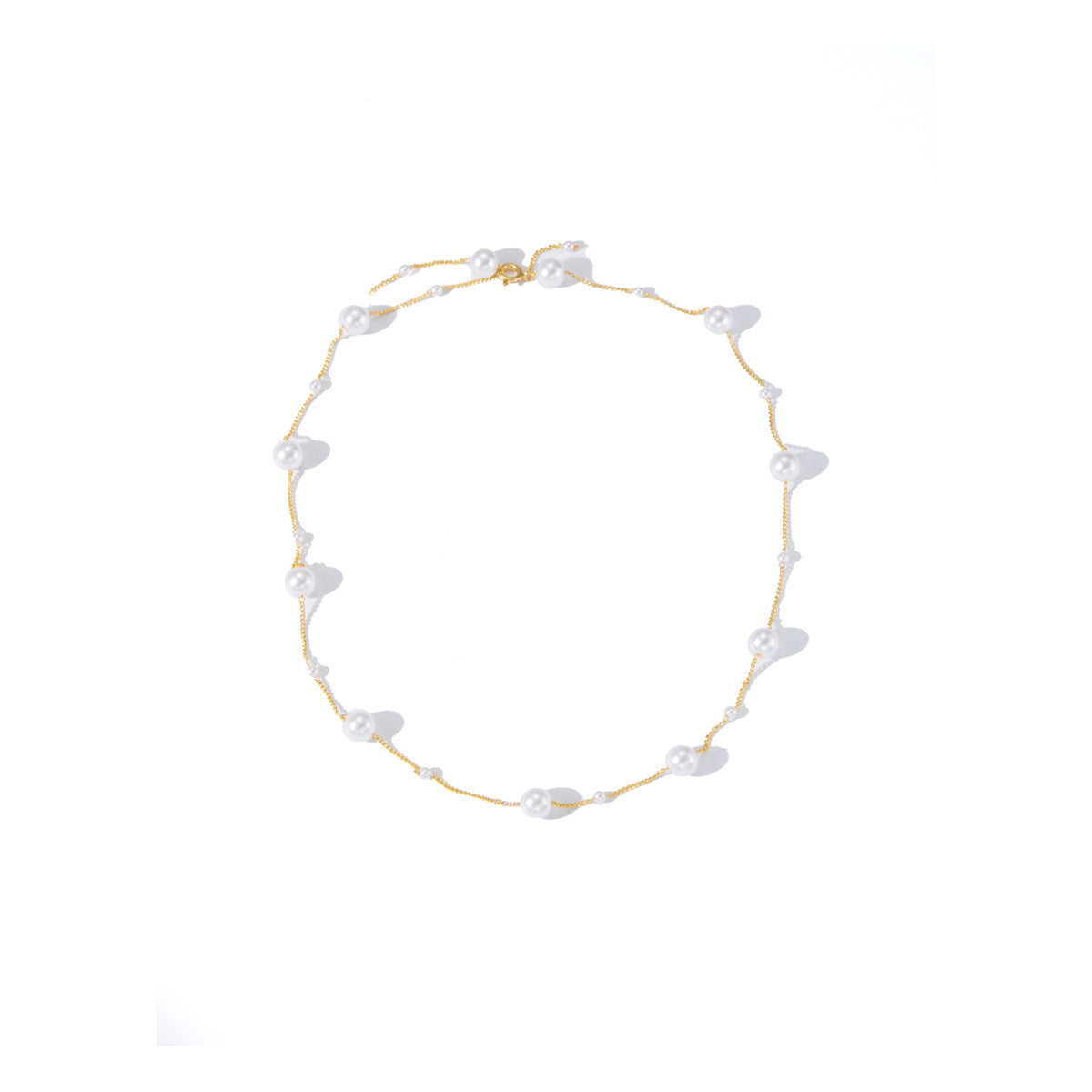 French-Style Gentle Pearl Y-Shaped Necklace for Women Adjustable Pull Chain Clavicle Chain Versatile Commuting Dating Accessory