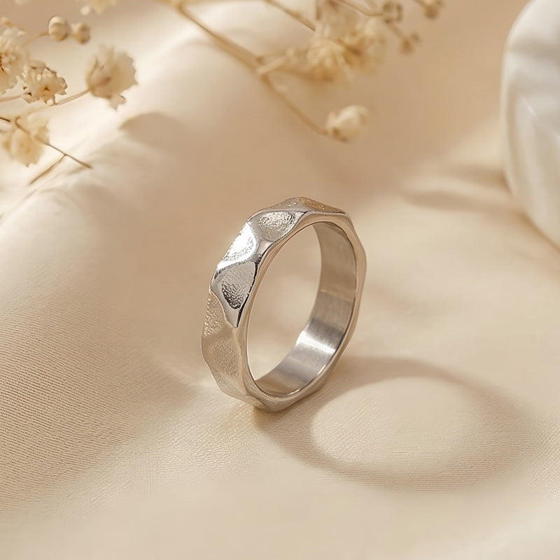 Minimalist Hammered Texture Stainless Steel Ring