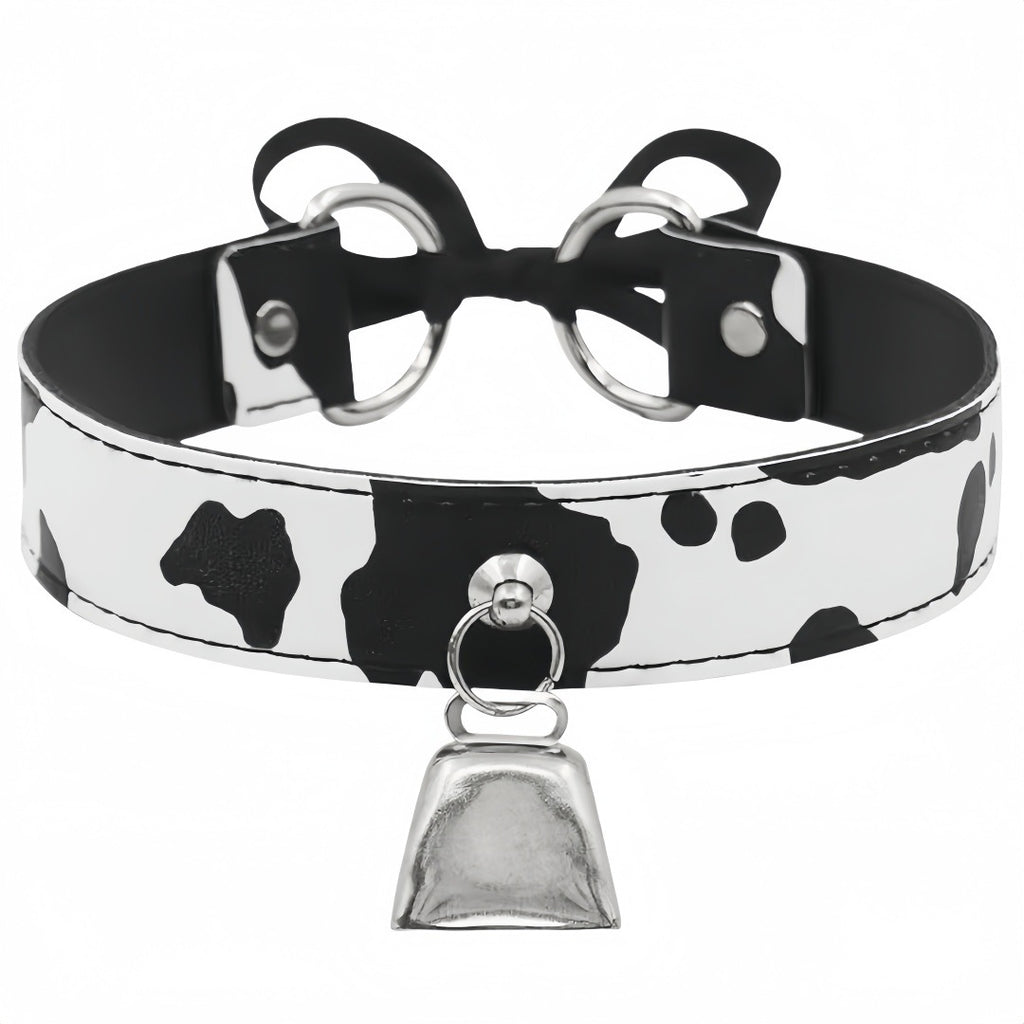 Fashion Cow Print Bow Bell Choker Necklace