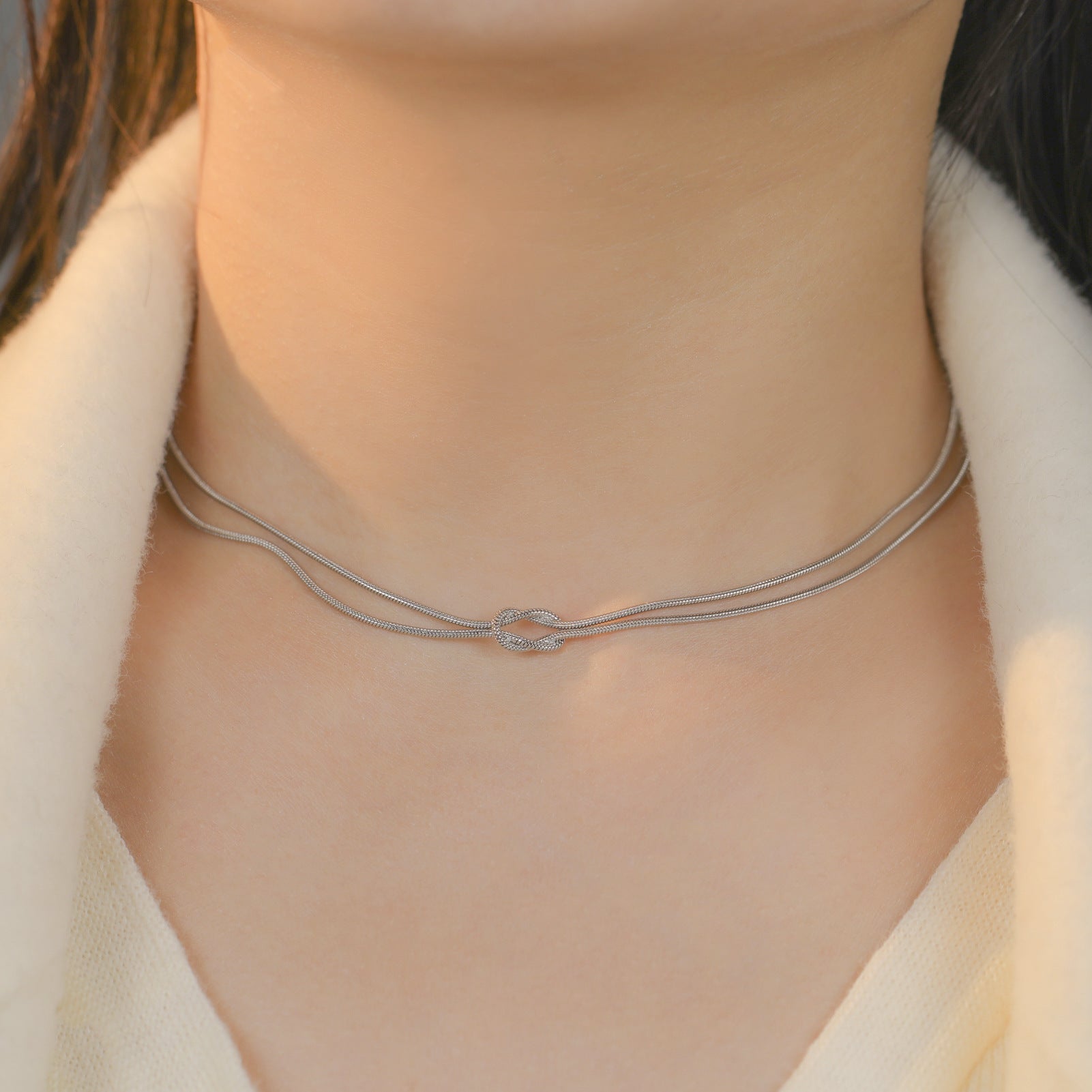 Minimalist Knotted Double Layer Snake Chain Bracelet