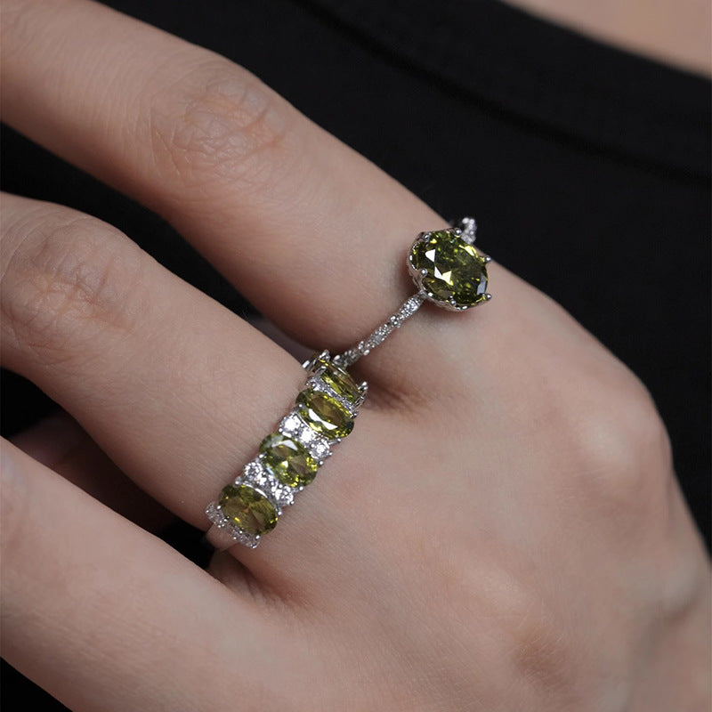 Olive Green Oval Diamond Opening Fashion Ring