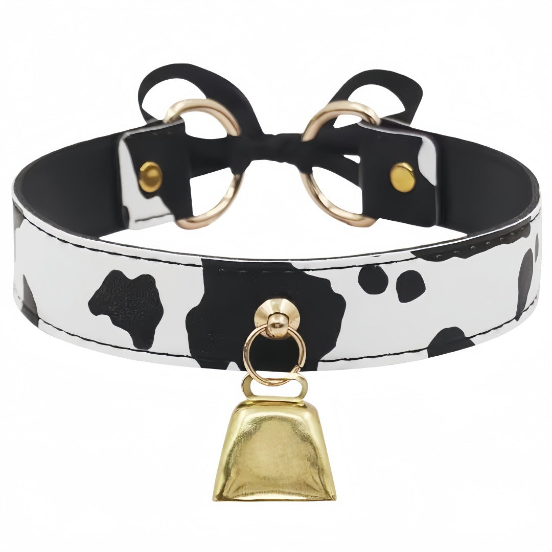 Fashion Cow Print Bow Bell Choker Necklace