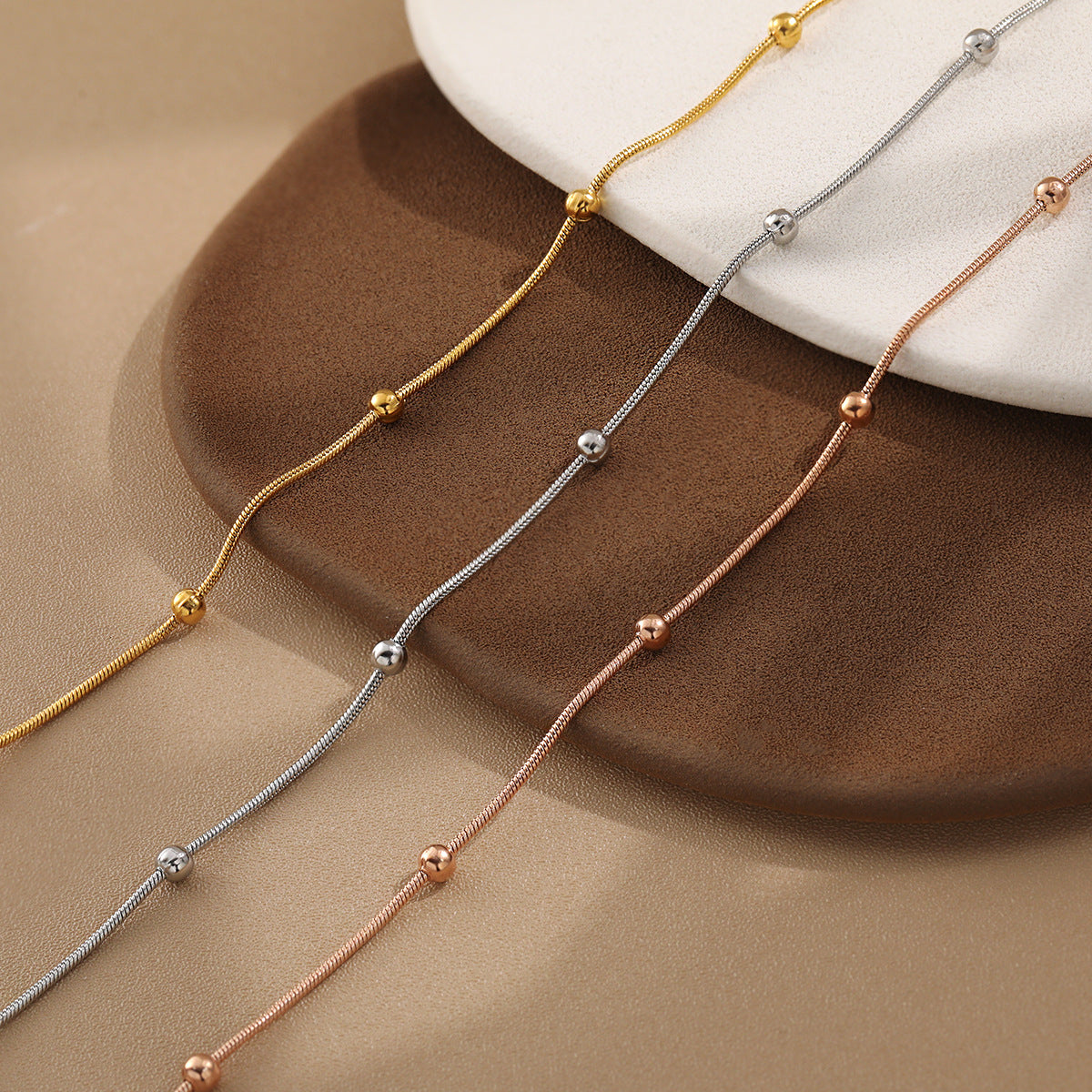 Geometric Snake Bone Bead Titanium Steel Anklet