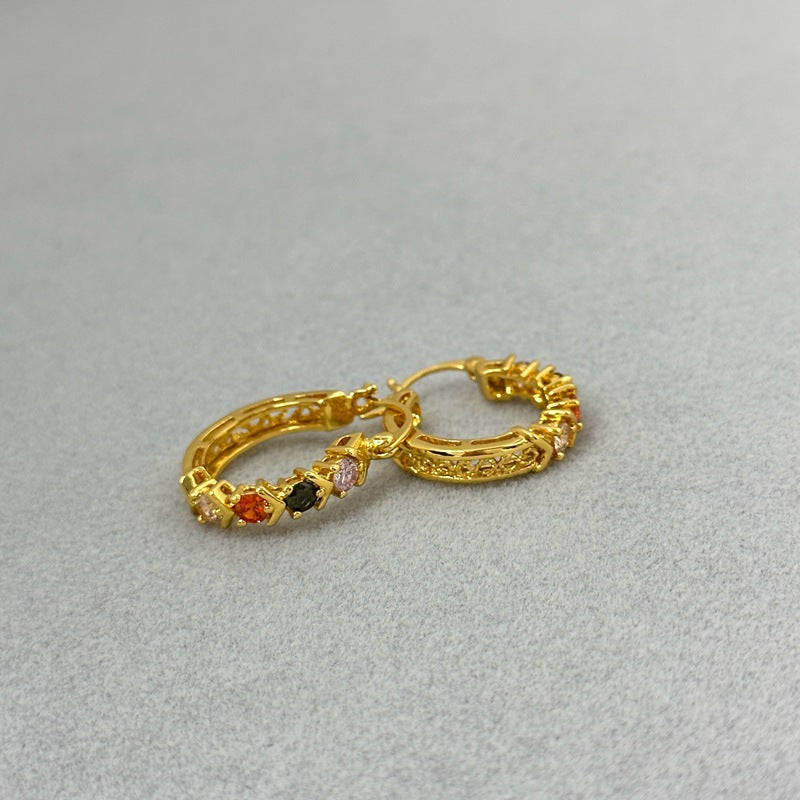 Round Zircon Copper Earrings Hollow Light Luxury Fashion Earrings for Women