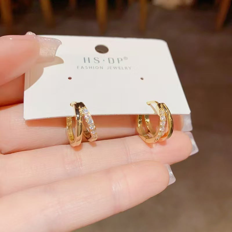 Double-Layer Hollow Zircon Hoop Earrings