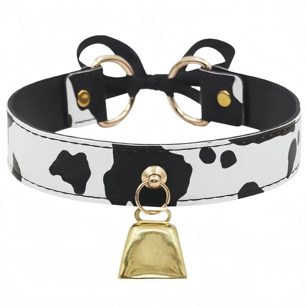 Fashion Cow Print Bow Bell Choker Necklace