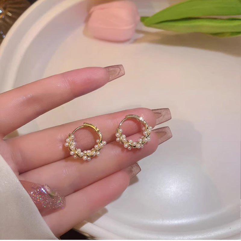 Circle Pearl Hoop Earrings for Women