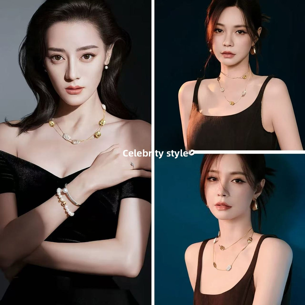 Baroque Pearl Geometric Necklace