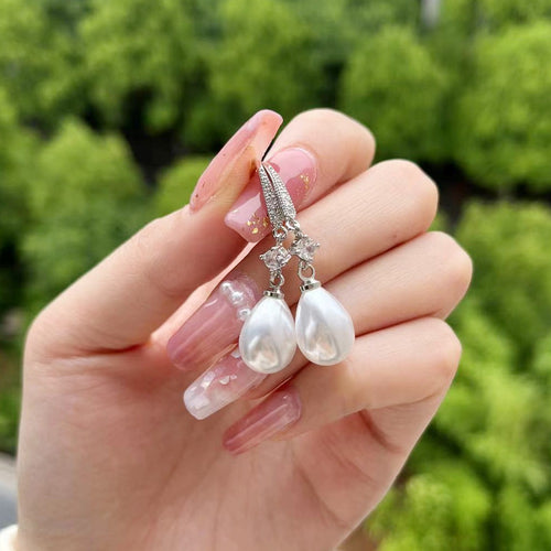 Baroque Drop Artificial Pearl Earrings with Diamond Accents