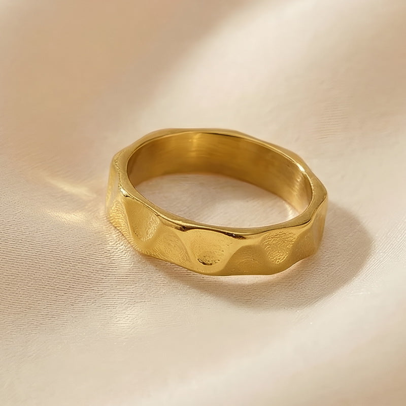 Minimalist Hammered Texture Stainless Steel Ring