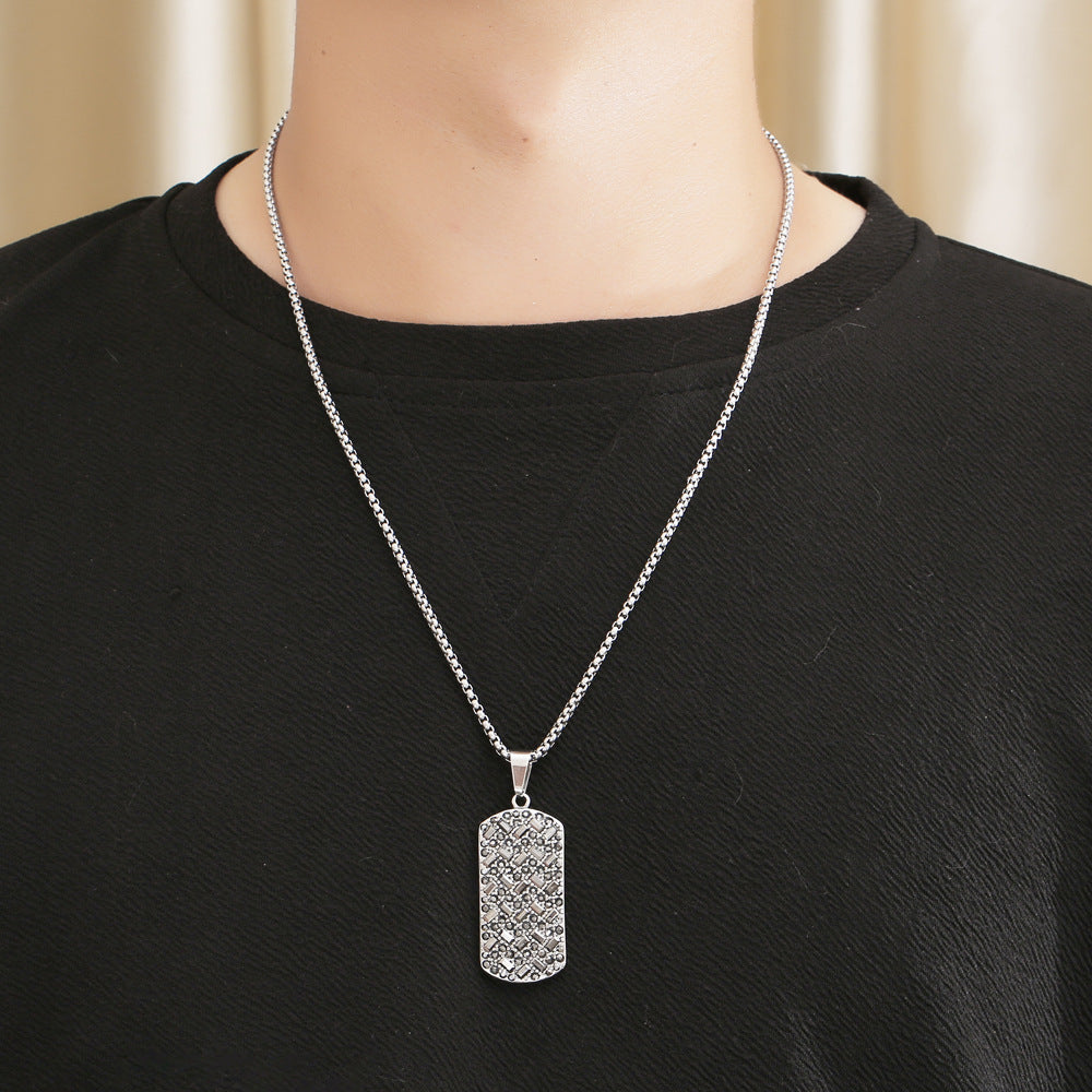 Geometric Inlaid Stone Necklace Pendant