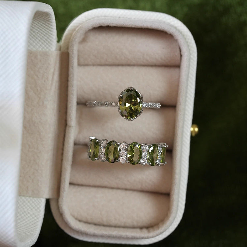 Olive Green Oval Diamond Opening Fashion Ring