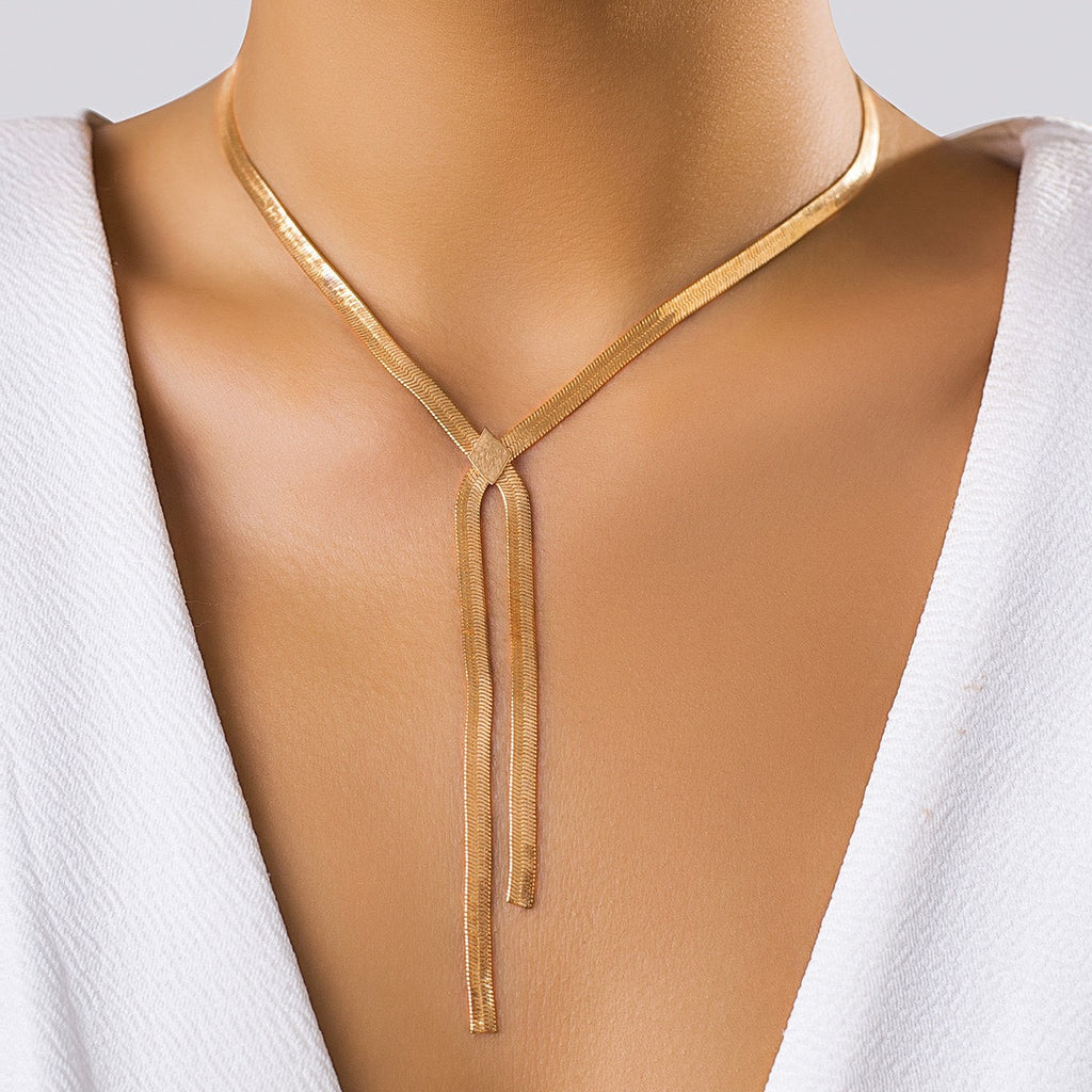 Layered Tassel Snake Bone Chain Necklace