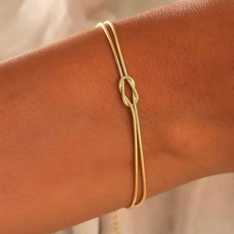 Minimalist Knotted Double Layer Snake Chain Bracelet