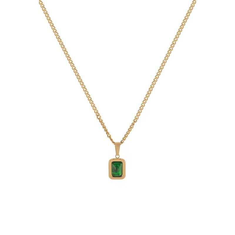 French Minimalist Emerald Pendant Necklace
