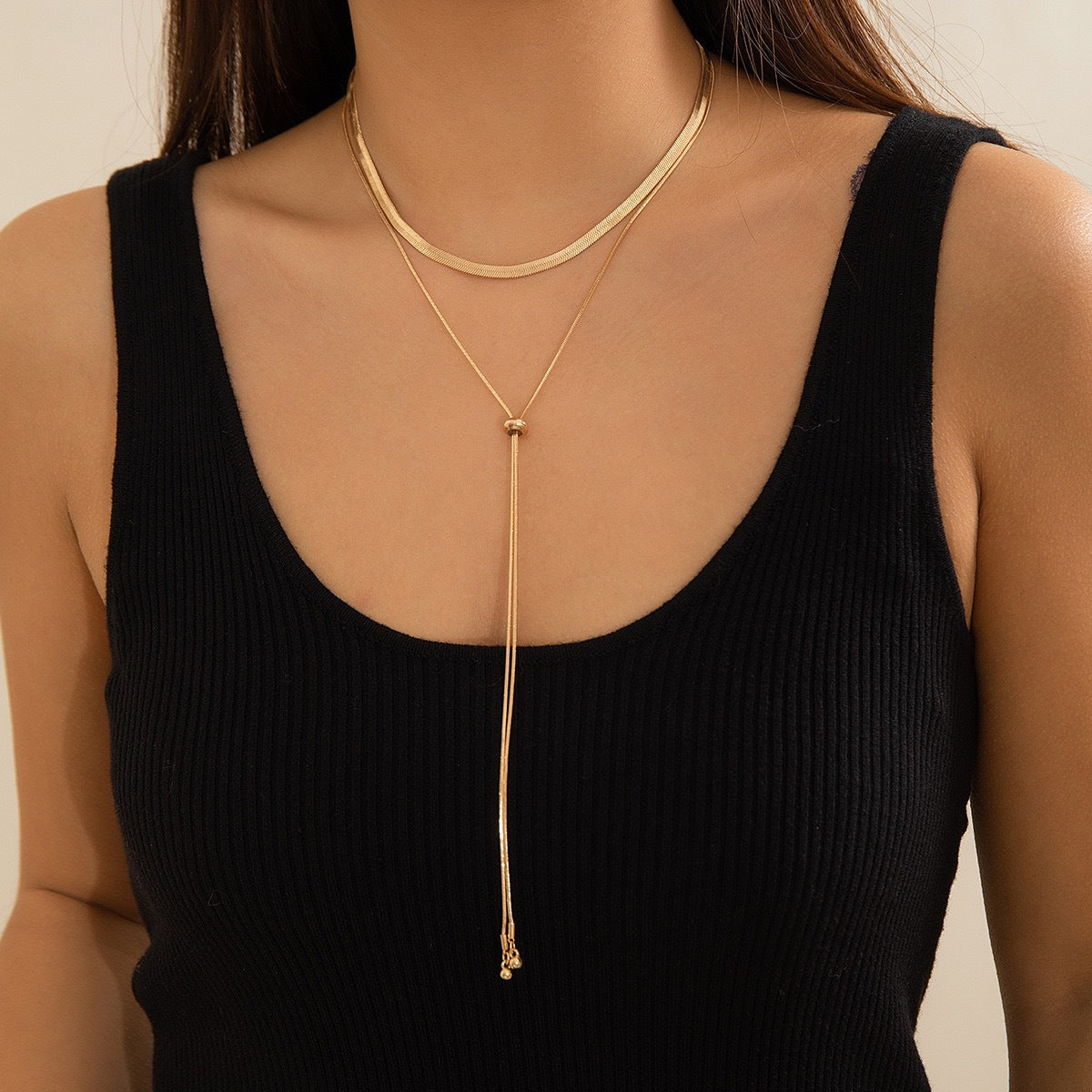 Layered Tassel Snake Bone Chain Necklace