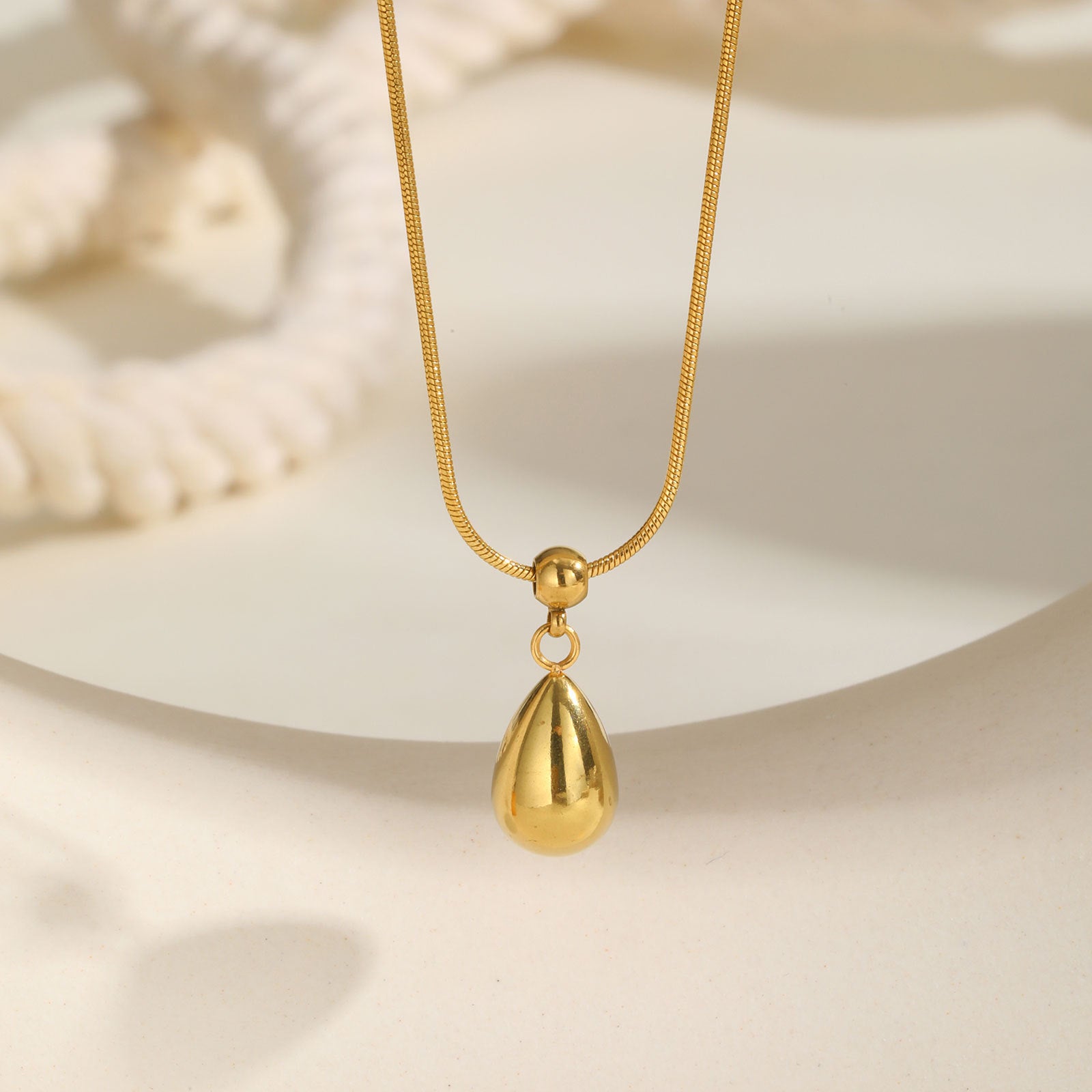 Simple Water Drop Pendant Stainless Steel Necklace