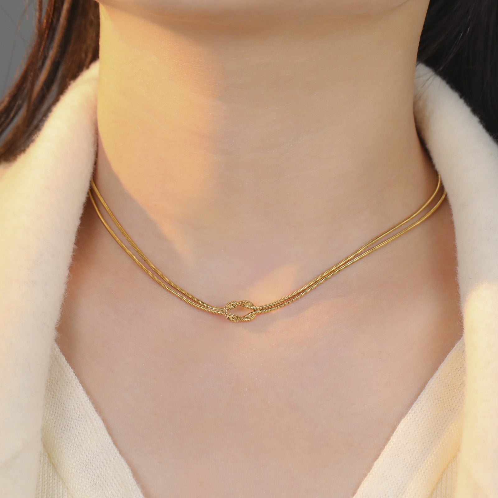 Minimalist Knotted Double Layer Snake Chain Bracelet