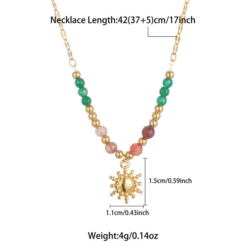 Bohemian Beaded Necklace Stainless Steel Round Colored Diamond Pendant Fashionable High-End Clavicle Chain