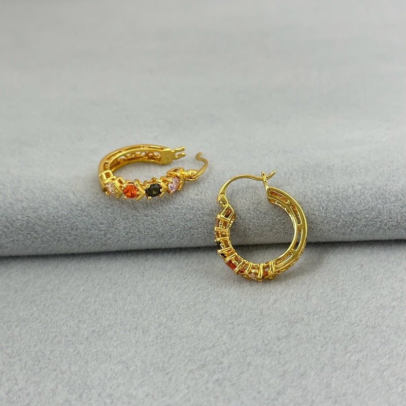 Round Zircon Copper Earrings Hollow Light Luxury Fashion Earrings for Women