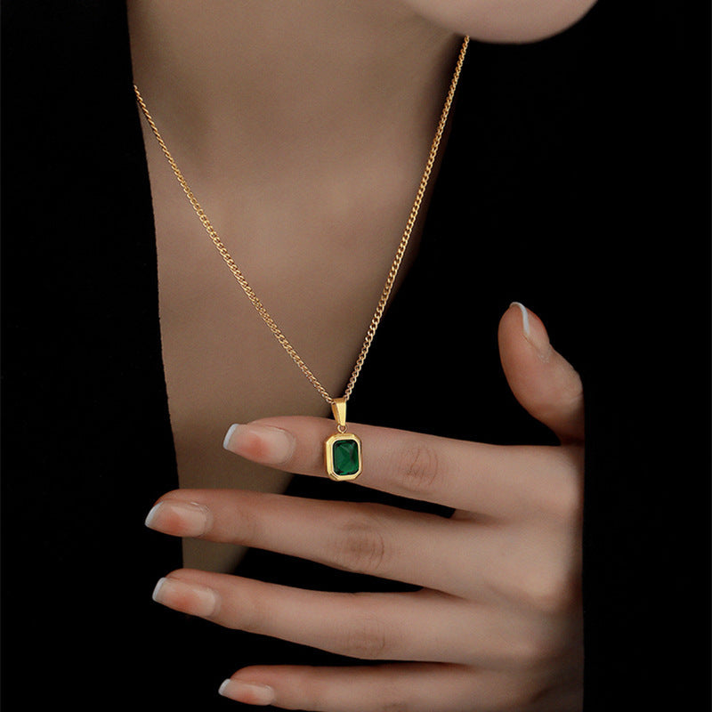 French Minimalist Emerald Pendant Necklace