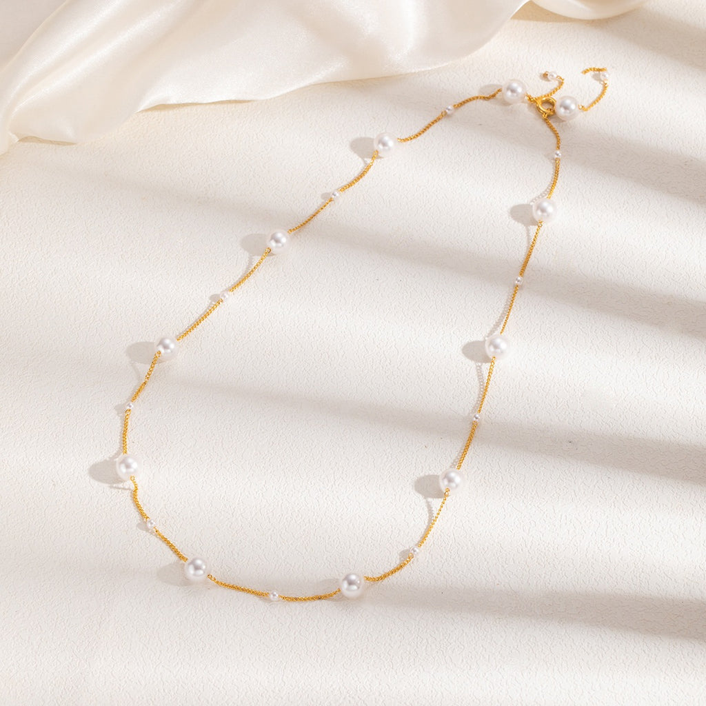 French-Style Gentle Pearl Y-Shaped Necklace for Women Adjustable Pull Chain Clavicle Chain Versatile Commuting Dating Accessory
