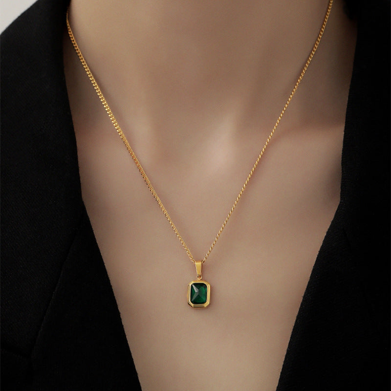 French Minimalist Emerald Pendant Necklace