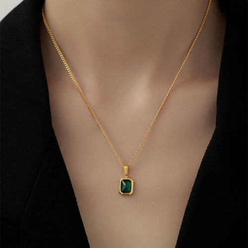 French Minimalist Emerald Pendant Necklace