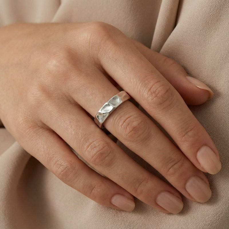 Minimalist Hammered Texture Stainless Steel Ring