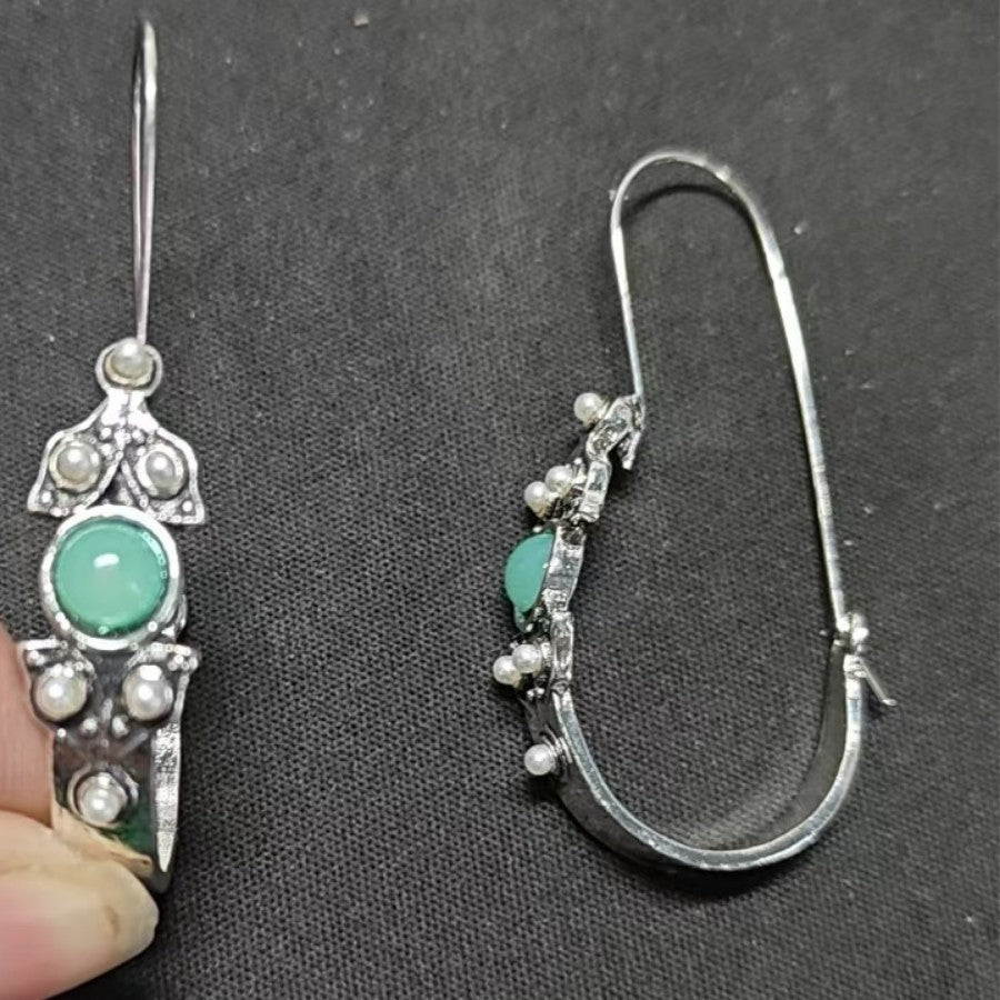 Palace Style Emerald Pearl Earrings