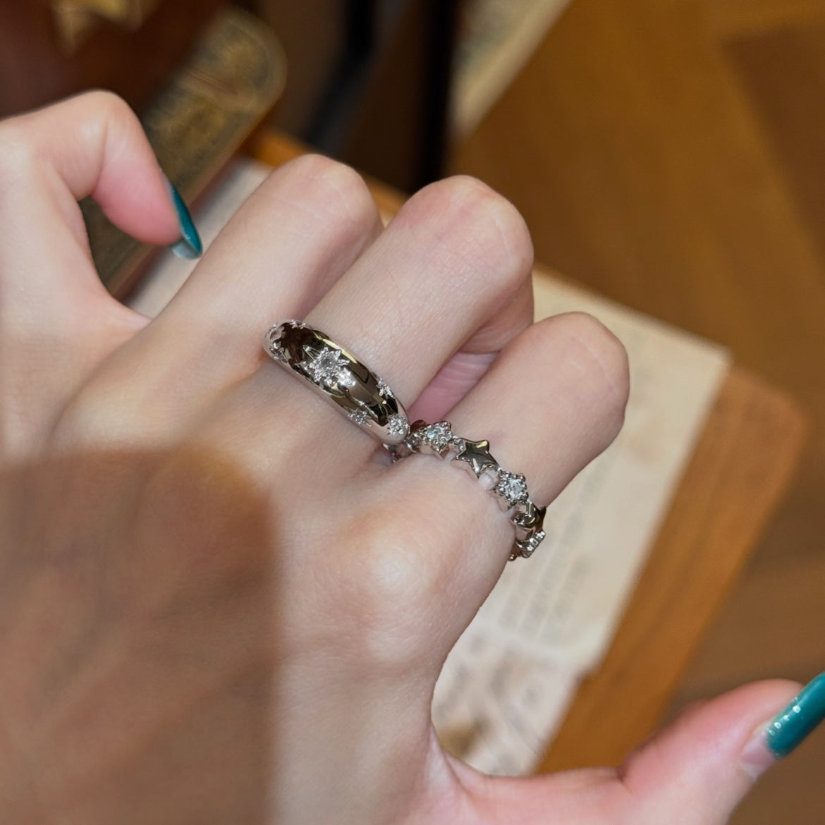 Adjustable Starburst Zircon Fashion Ring