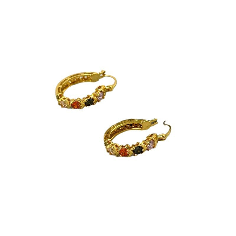 Round Zircon Copper Earrings Hollow Light Luxury Fashion Earrings for Women