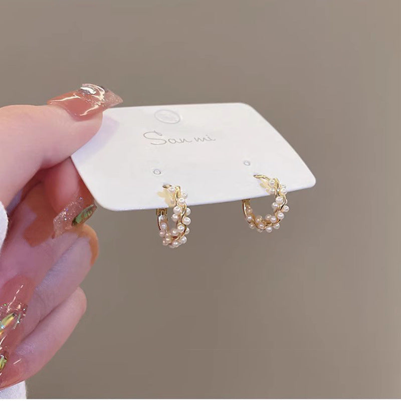 Circle Pearl Hoop Earrings for Women