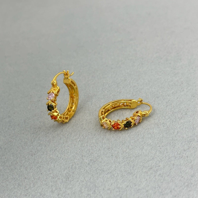 Round Zircon Copper Earrings Hollow Light Luxury Fashion Earrings for Women