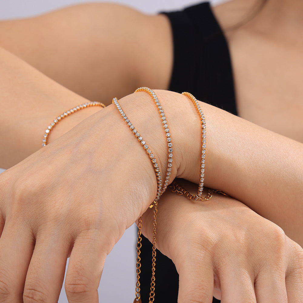 Elegant Zircon Inlay Titanium Steel Gold Plated Bracelet
