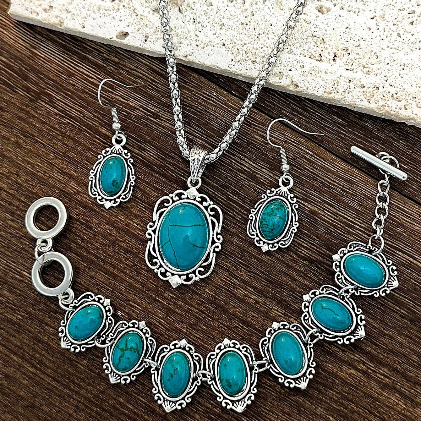 Bohemian Style Jewelry Set Earrings Necklace Bracelet
