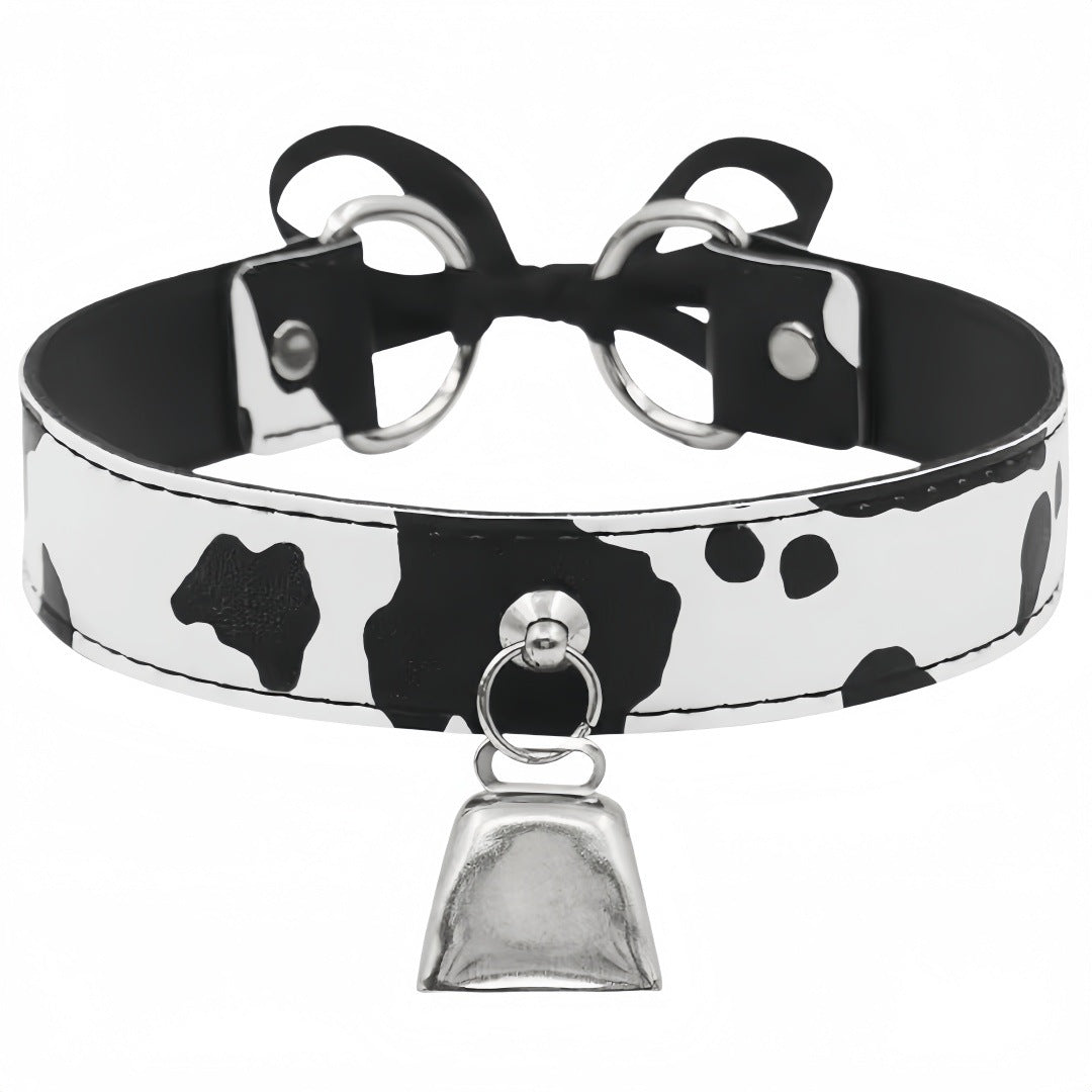 Fashion Cow Print Bow Bell Choker Necklace