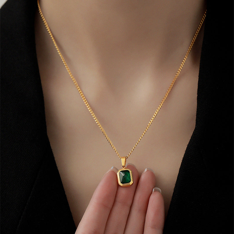 French Minimalist Emerald Pendant Necklace