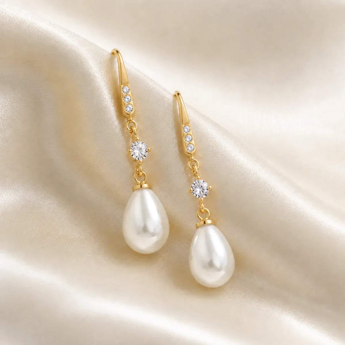 Baroque Drop Artificial Pearl Earrings with Diamond Accents