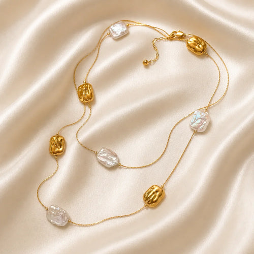 Baroque Pearl Geometric Necklace