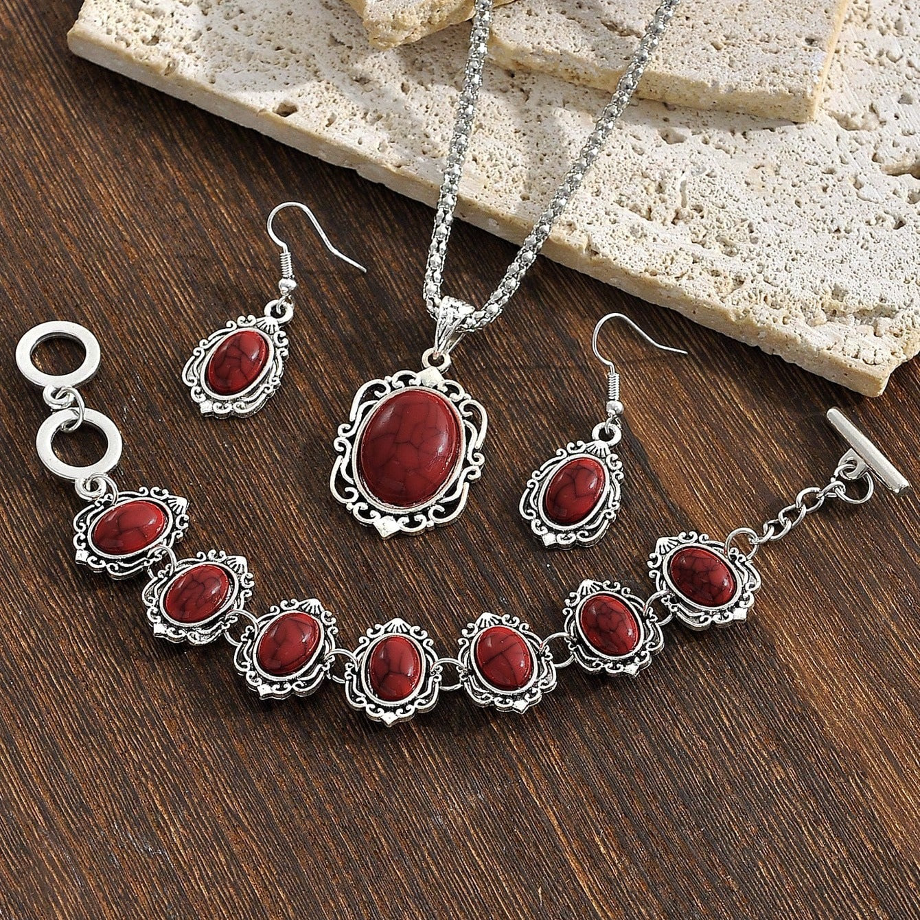Bohemian Style Jewelry Set Earrings Necklace Bracelet