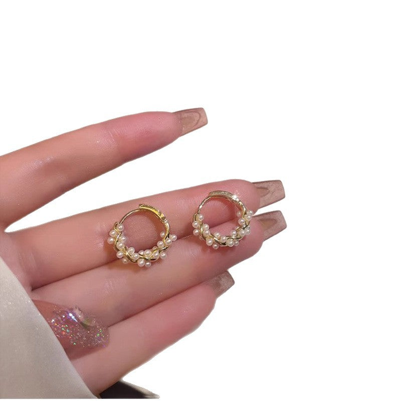 Circle Pearl Hoop Earrings for Women