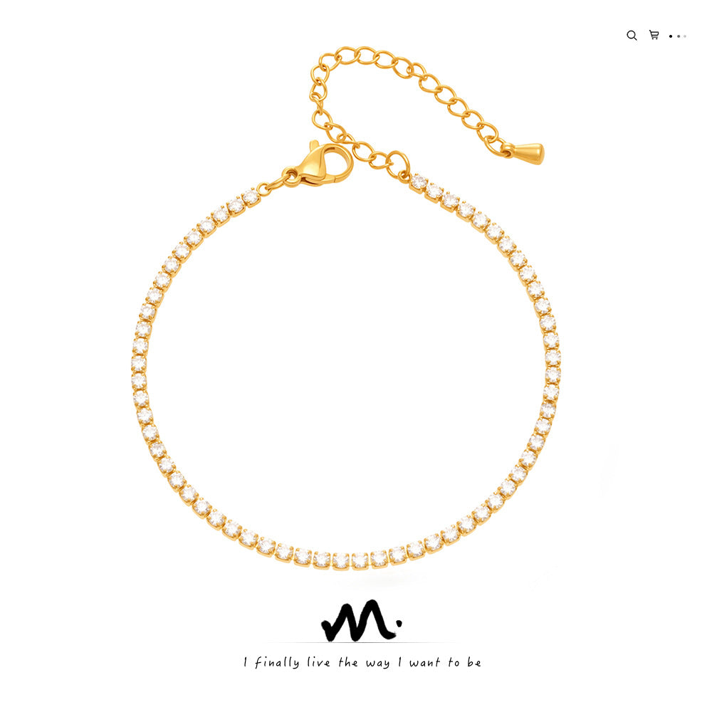 Elegant Zircon Inlay Titanium Steel Gold Plated Bracelet