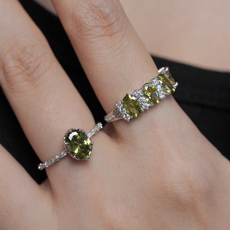 Olive Green Oval Diamond Opening Fashion Ring